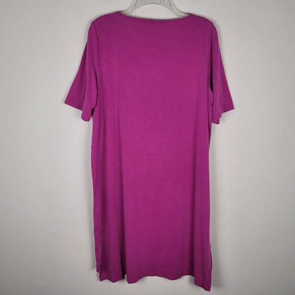 Eileen Fisher Tencel Stretch Jersey T-Shirt Dress Short Sleeve Dark Pink Size L - Picture 4 of 15
